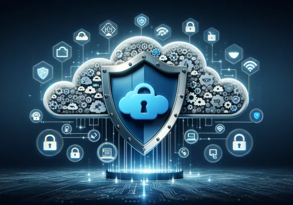 DALL·E 2024-03-25 01.58.38 - An image representing 'Secure Cloud Solutions' in Cloud Computing Services_ Envision a fortress or shield seamlessly integrated with cloud icons, symb