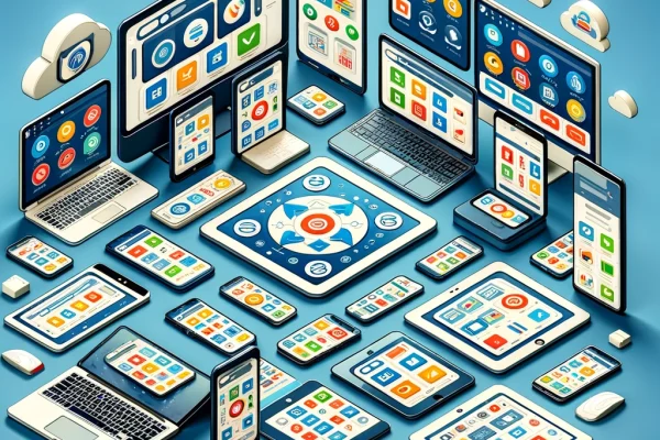 DALL·E 2024-03-25 11.41.03 - An illustrative image symbolizing Cross-Platform Compatibility in web and mobile application development. The image should feature a variety of device